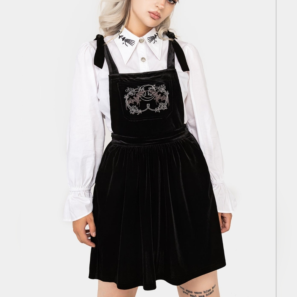 Black Velvet Pinafore Dress with Embroidered Bodice